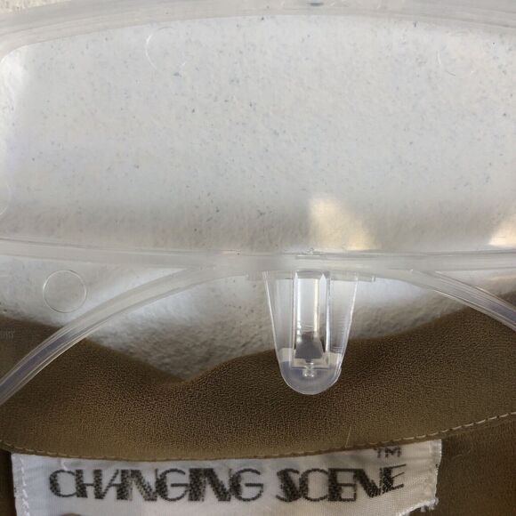 Changing Scene Vintage Blouse Sz 14 Brown Embroidered Scallop Eyelet Long Sleeve - Picture 8 of 12